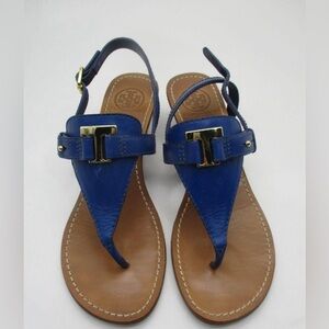 Tory Burch Royal Blue Casey Leather Sandals (Size 8)